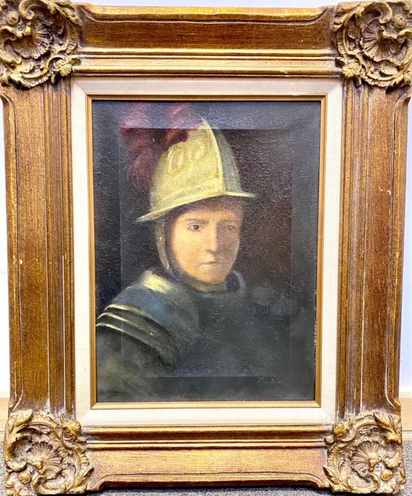 Man in helmet with plume